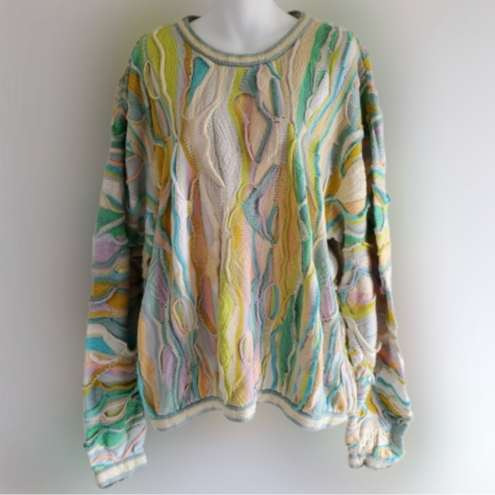 Vintage Coogi Australia Sweater Pastel Easter Colorway 3D Textured Size XLT